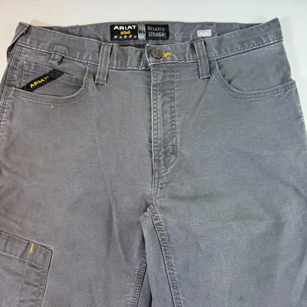 Ariat Rebar M4 Work Pants Mens 34x32 Grey Durastretch Relaxed Straight *Stains